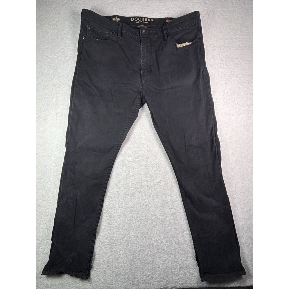 Dockers Alpha Khaki Supreme Flex Slim Fit Pants Men 38X32 Black Chino 75808-0005